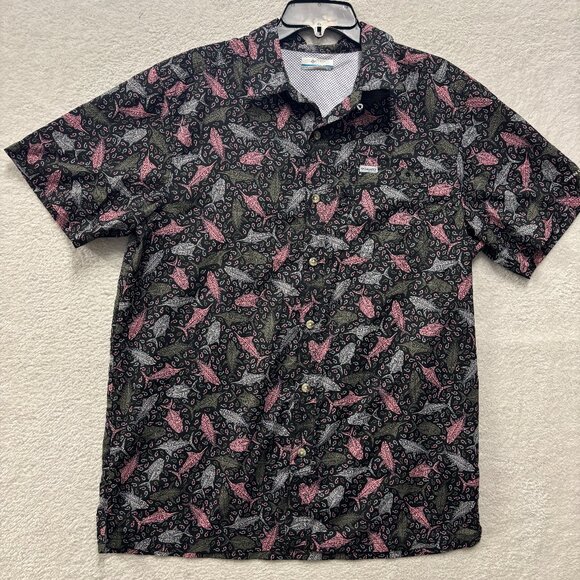 Columbia Shirt Mens Medium Fishing PFG Swordfish Hawaiian Lightweight Breathable - Picture 1 of 6